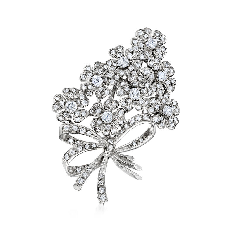 C. 1980 Vintage 5.00 ct. t.w. Diamond Floral Bouquet Pin in 18kt White Gold image number 0