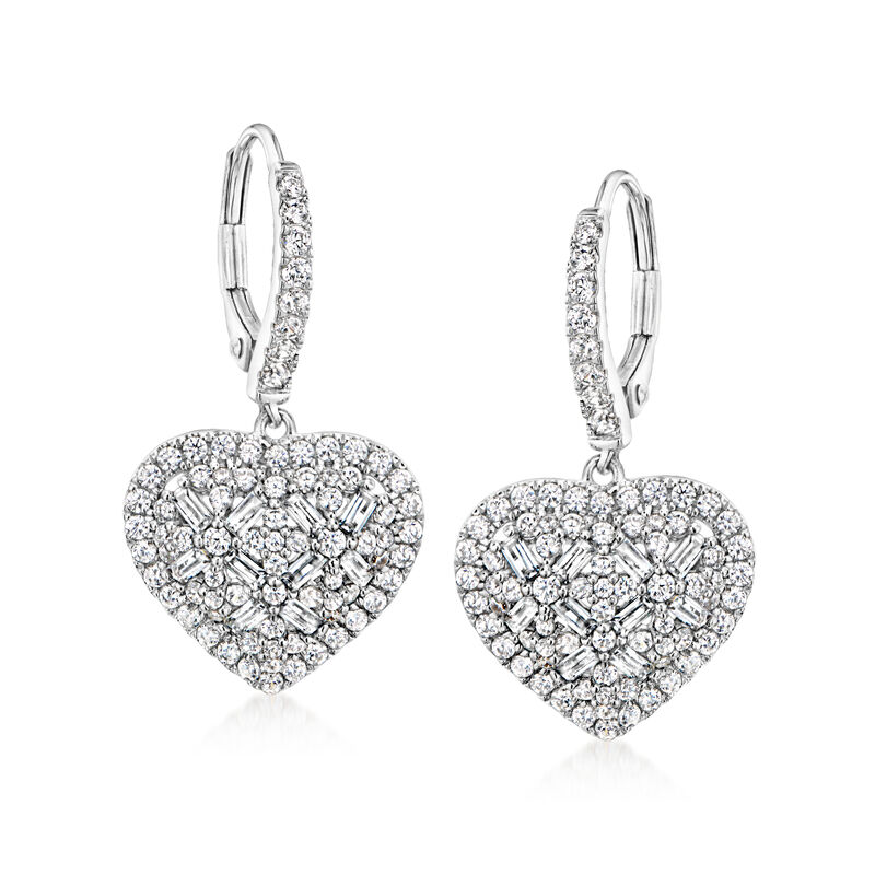 1.80 ct. t.w. CZ Heart Drop Earrings in Sterling Silver  image number 0