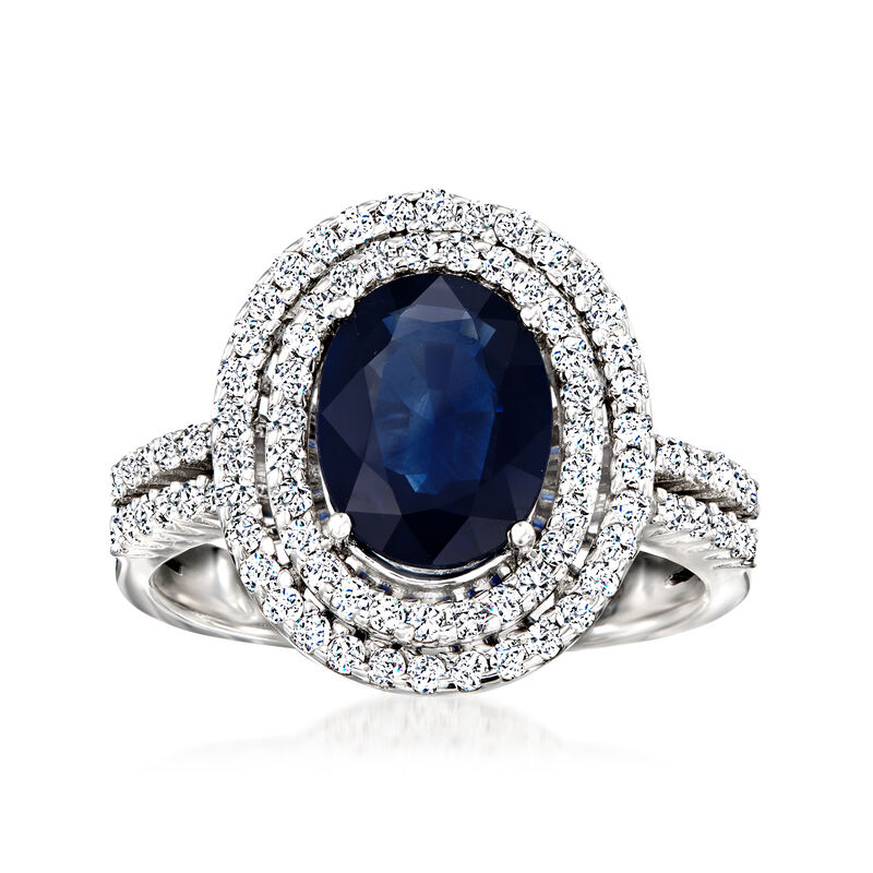2.20 Carat Sapphire and .59 ct. t.w. Diamond Ring in 14kt White Gold image number 0