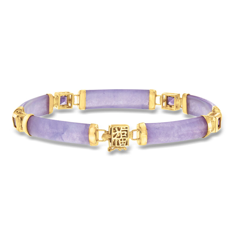 Lavender Jade and 1.20 ct. t.w. Amethyst "Good Fortune" Bracelet in 18kt Gold Over Sterling image number 0