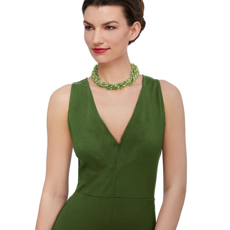 Green Cultured Pearl and Peridot Torsade Necklace with Sterling Silver. 18&quot; image number 0