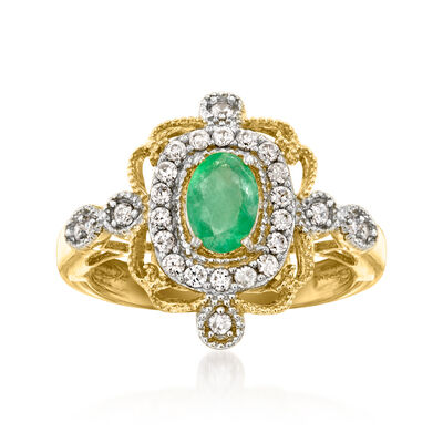 .70 Carat Emerald Ring and .40 ct. t.w. White Zircon Ring in 18kt Gold Over Sterling
