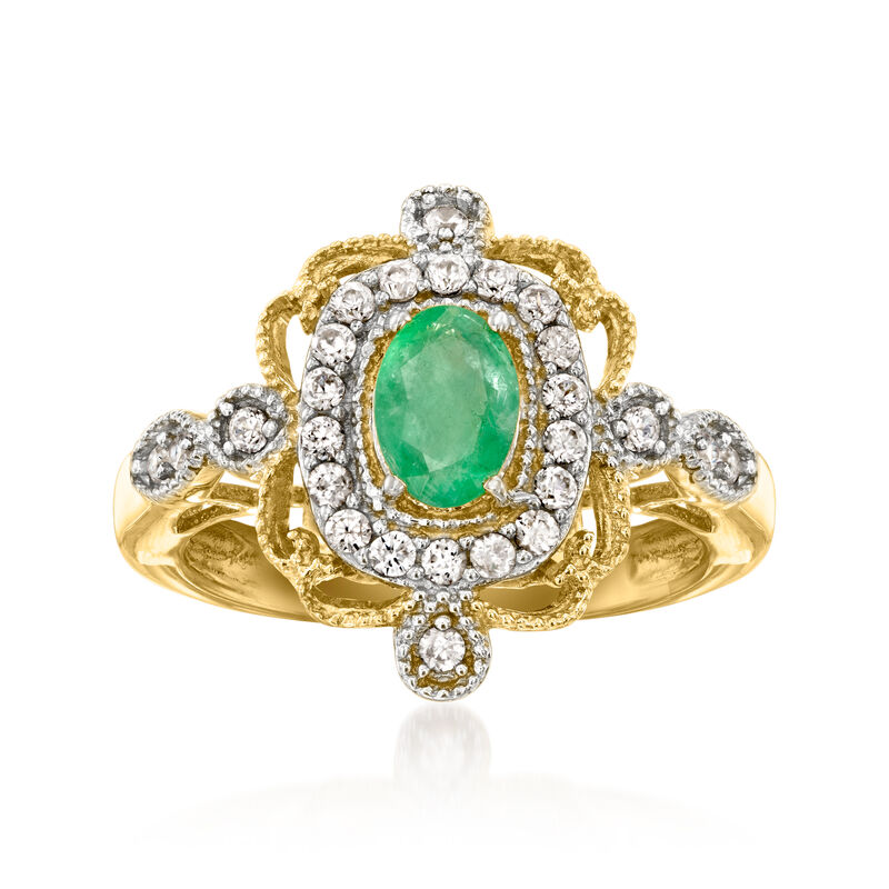 .70 Carat Emerald Ring and .40 ct. t.w. White Zircon Ring in 18kt Gold Over Sterling image number 0