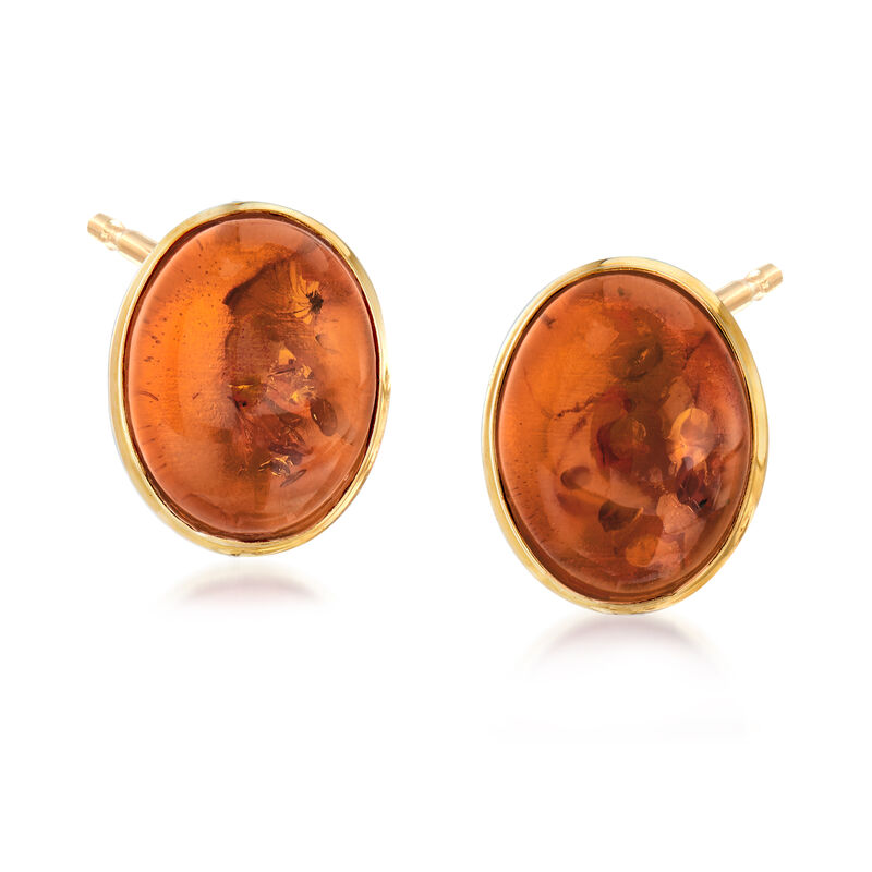 10x8mm Amber Stud Earrings in 14kt Yellow Gold image number 0