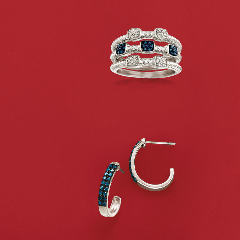 .19 ct. t.w. Blue and White Diamond Jewelry Set: Three Rings in Sterling Silver image number 4