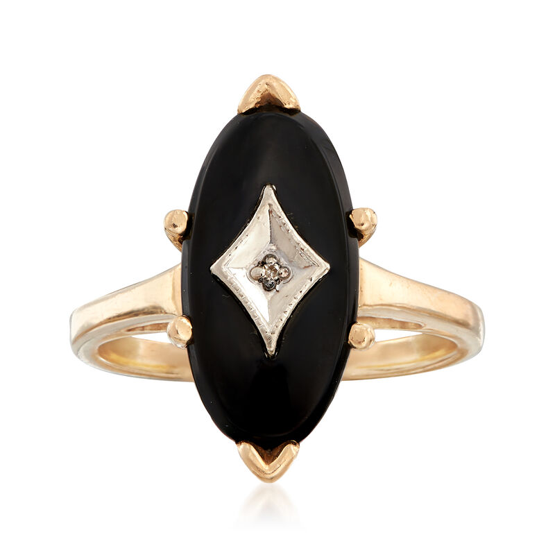 C. 1970 Vintage Oval Black Onyx Ring With Diamond Accent in 14kt Yellow Gold image number 0