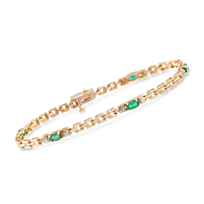 1.20 ct. t.w. Emerald Link Bracelet with Diamonds in 14kt Yellow Gold image number 0