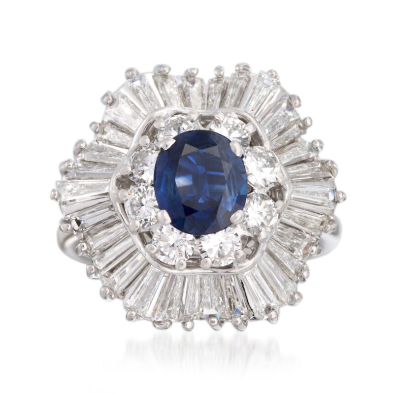 C. 1990 Vintage 1.42 Carat Sapphire and 2.60 ct. t.w. Diamond Ring in 18kt White Gold image number 0