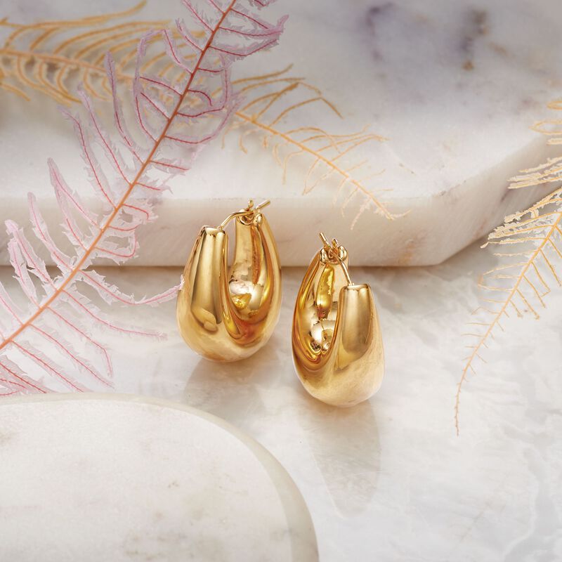 Andiamo 14kt Yellow Gold Puffed Hoop Earrings. 1&quot; image number 2