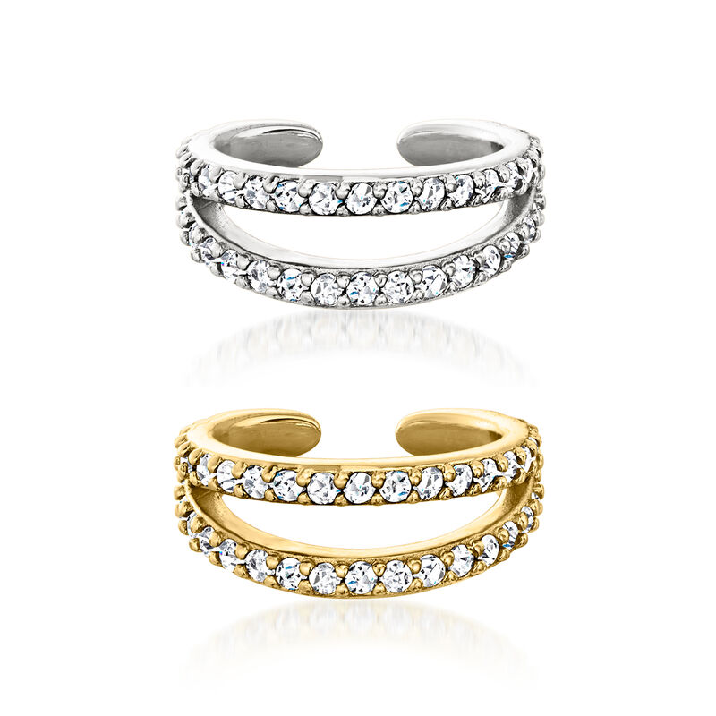 .80 ct. t.w. CZ Jewelry Set: Two Single Ear Cuffs in Sterling Silver and 18kt Gold Over Sterling image number 0