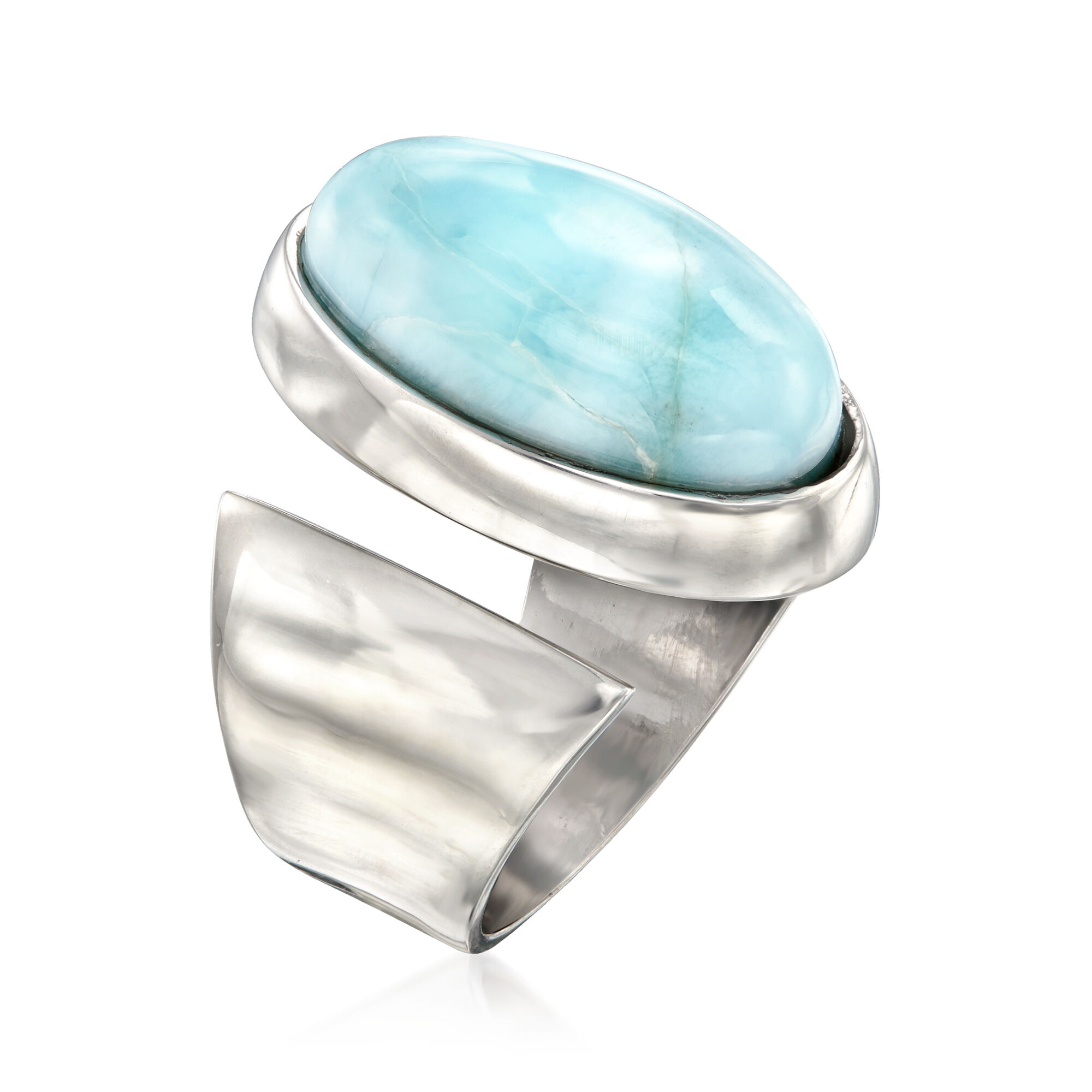 18KY 4.14ct Oval Cab Larimar & .22ct Dia Ring Sz 7 - Gold Creations
