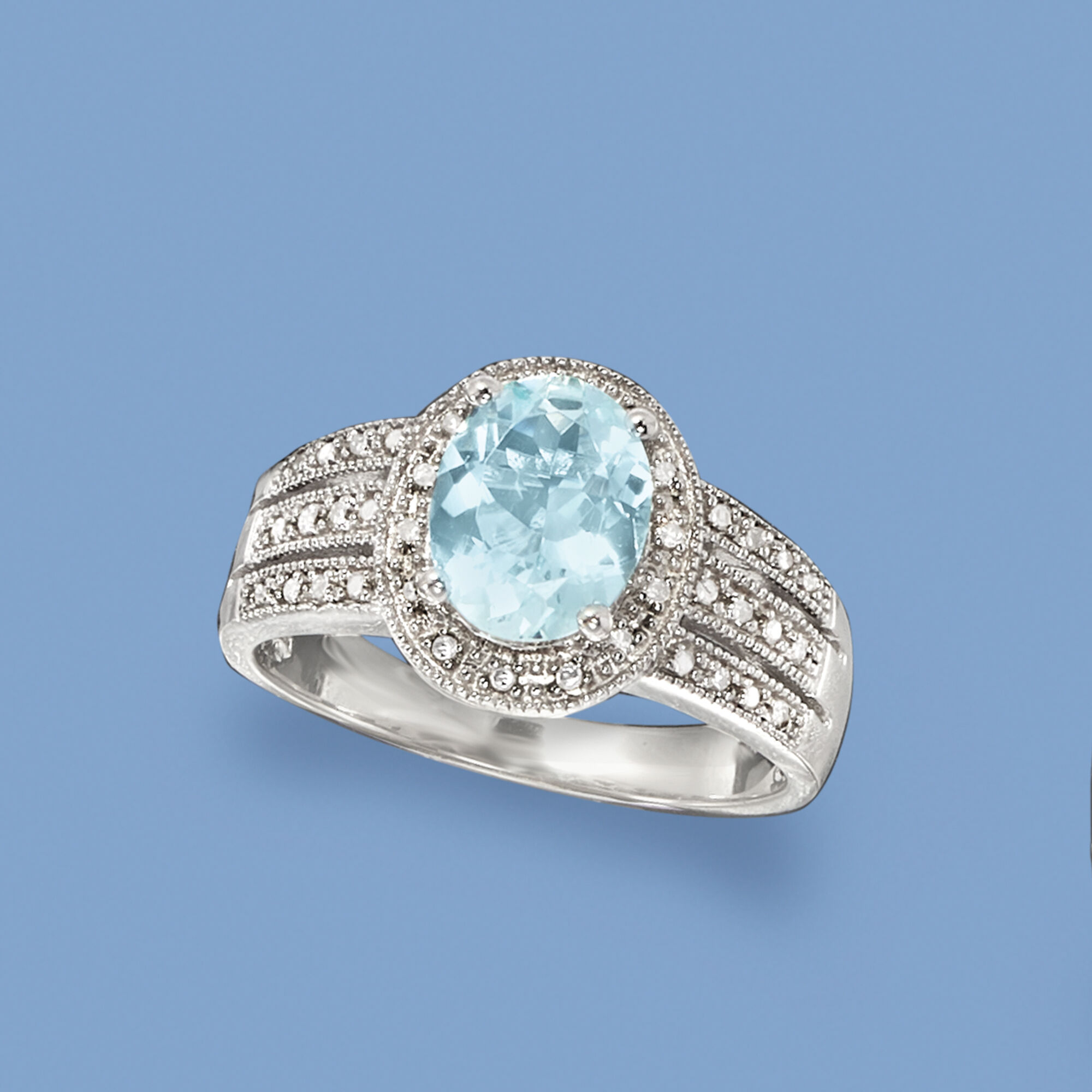 最新発見 1.50 Carat Silver Sterling in Diamonds with Ring Aquamarine アクセサリー