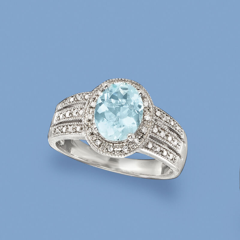 1.50 Carat Aquamarine Ring with Diamonds in Sterling Silver image number 3