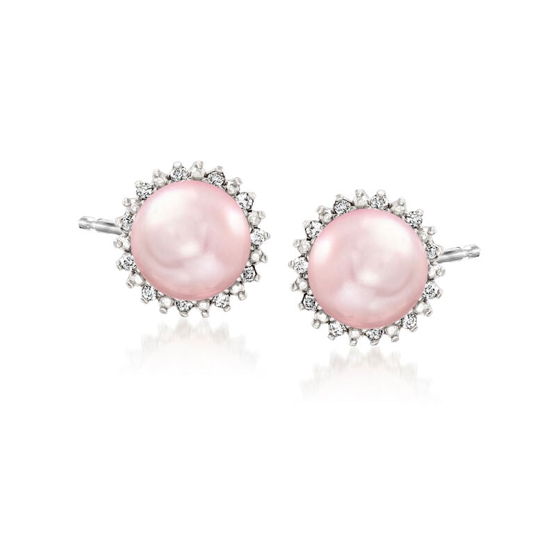 7-7.5mm Pink Cultured Pearl and .13 ct. t.w. Diamond Earrings in Sterling Silver image number 0