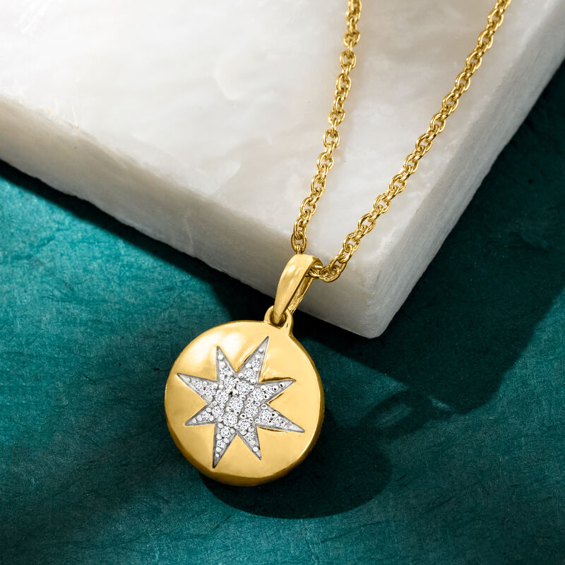 Diamond Star Disc Pendant Necklace in 18kt Gold Over Sterling image number 3