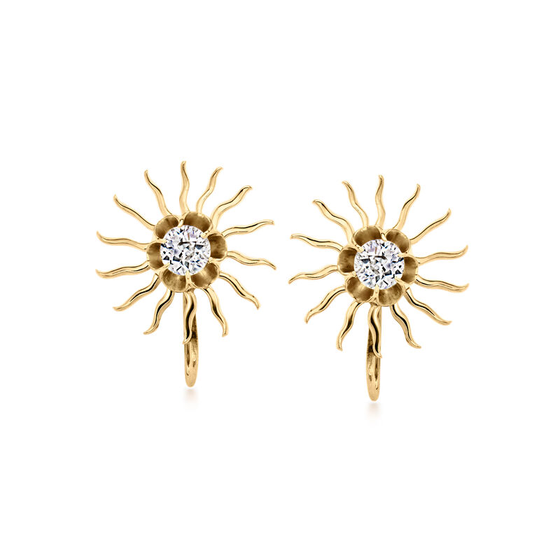 C. 1950 Vintage .60 ct. t.w. Diamond Sunburst Earrings in 14kt Yellow Gold  image number 0