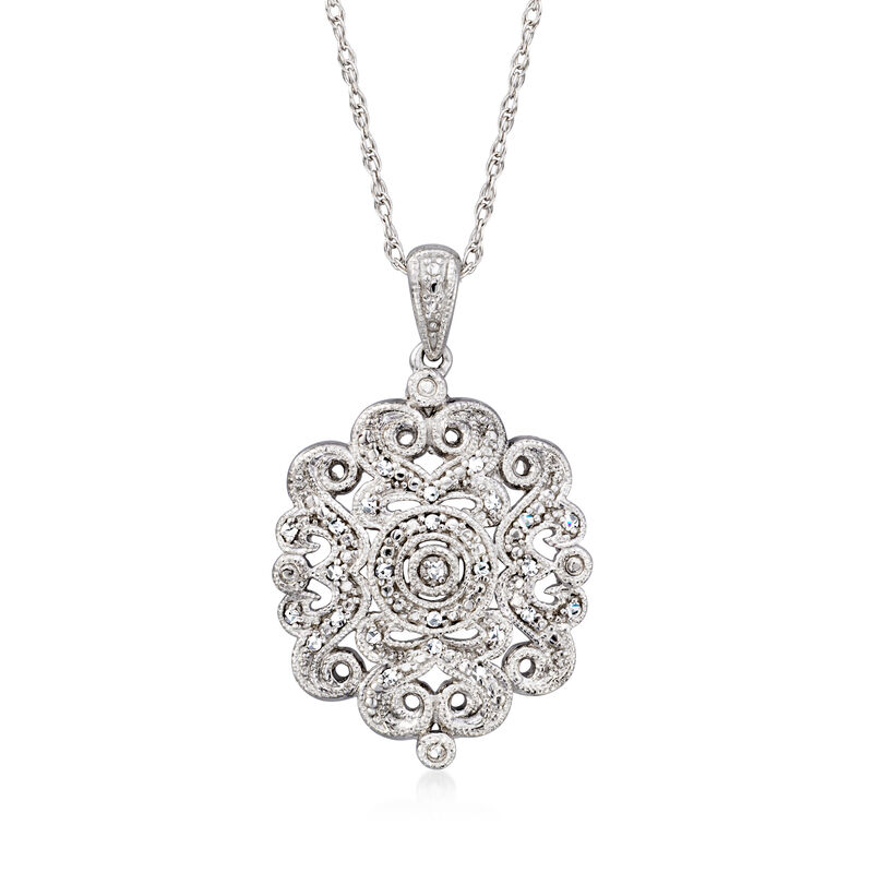 Sterling Silver Black Diamond Filigree Circle Pendant Necklace