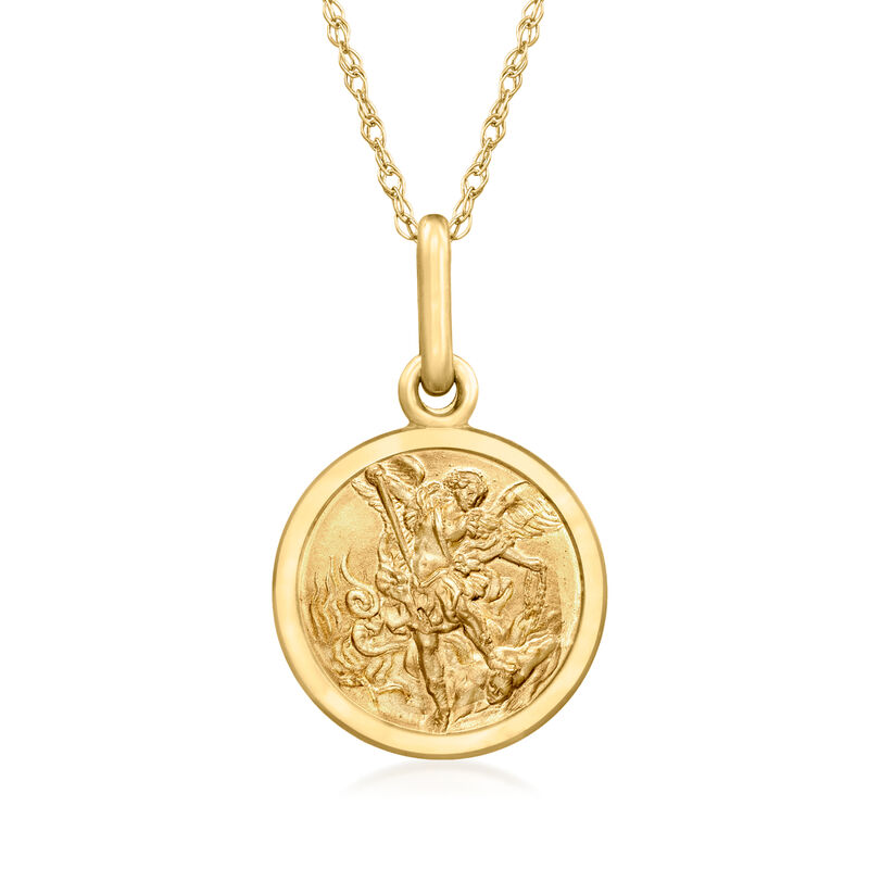 14kt Yellow Gold Saint Michael Pendant Necklace image number 0