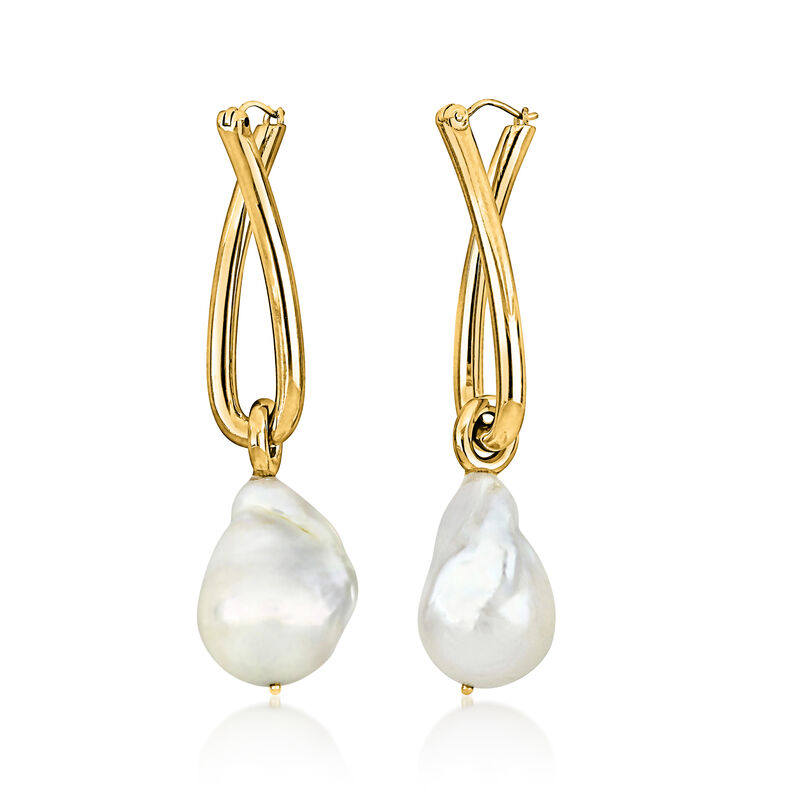 13-13.5mm Cultured Baroque Pearl Drop Earrings in 14kt Yellow Gold  image number 1