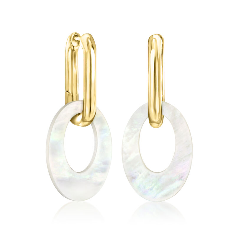 18kt Gold Over Sterling Hoop Earrings with Removable Mother-of-Pearl Drops  image number 0