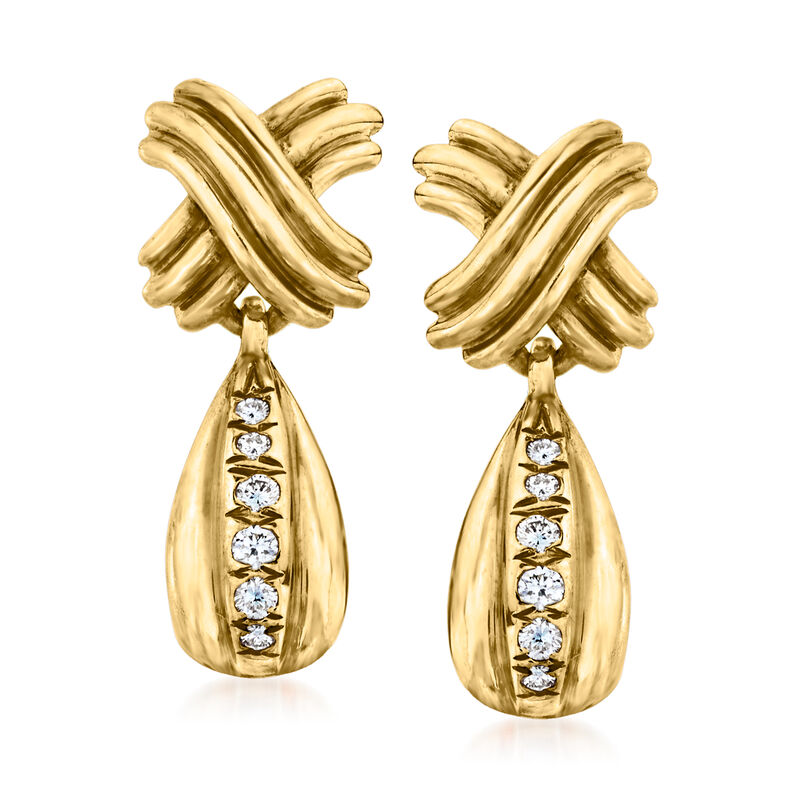 C. 1990 Vintage Tiffany Jewelry .15 ct. t.w. Diamond X Drop Earrings in 18kt Yellow Gold image number 0