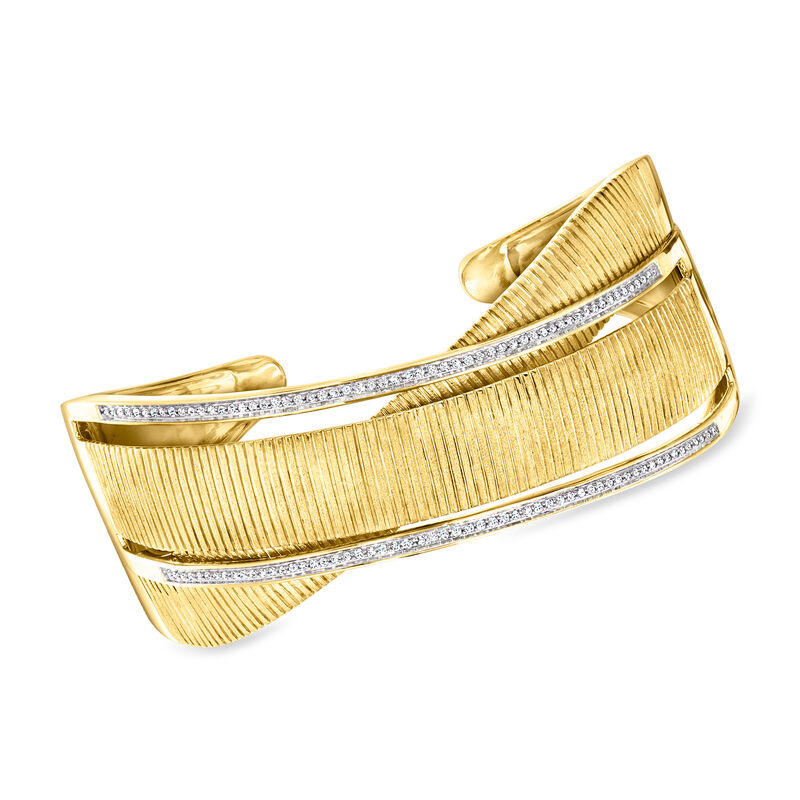 .50 ct. t.w. Diamond Crisscross Cuff Bracelet in 18kt Gold Over Sterling image number 0