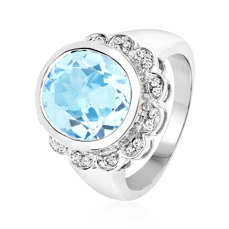 4.80 Carat Swiss Blue Topaz and .20 ct. t.w. White Topaz Ring in Sterling Silver image number 1