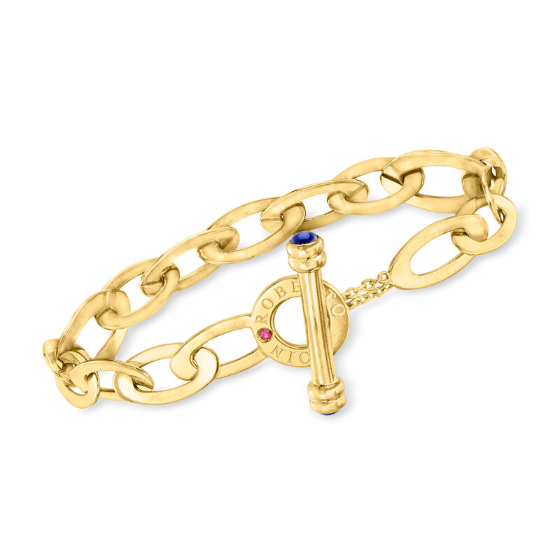 C. 1990 Vintage Roberto Coin .30 ct. t.w. Synthetic Sapphire Oval-Link Toggle Bracelet with Single Synthetic Ruby in 18kt Yellow Gold. 7.5" image number 0