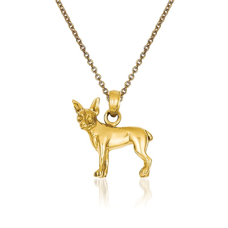 14kt Yellow Gold Chihuahua Dog  Pendant Necklace. 18&quot; image number 0