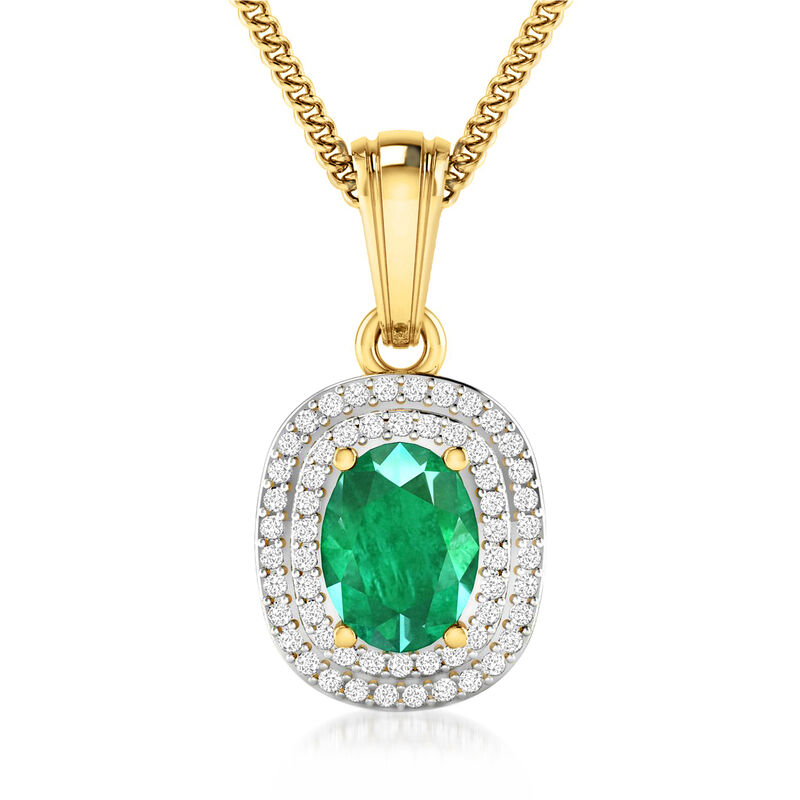 1.10 Carat Emerald and .26 ct. t.w. Diamond Pendant Necklace in 14kt Yellow Gold. 18&quot; image number 0