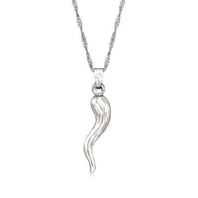 Sterling Silver Italian Horn Pendant Necklace