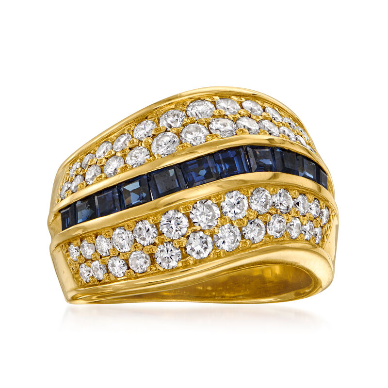 C. 1990 Vintage 1.27 ct. t.w. Diamond and 1.24 ct. t.w. Sapphire Ring in 18kt Yellow Gold. Size 6 image number 0