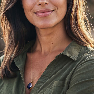 15.00 Carat Sapphire Pendant Necklace in 18kt Gold Over Sterling