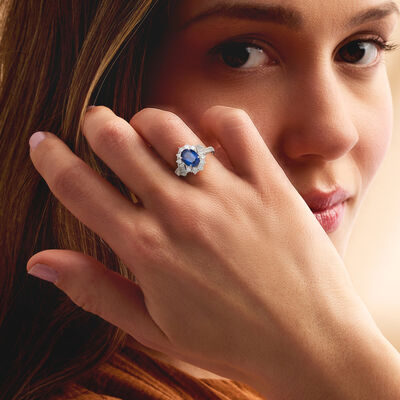 C. 2000 Vintage 2.49 Carat Sapphire and .56 ct. t.w. Diamond Ring in Platinum