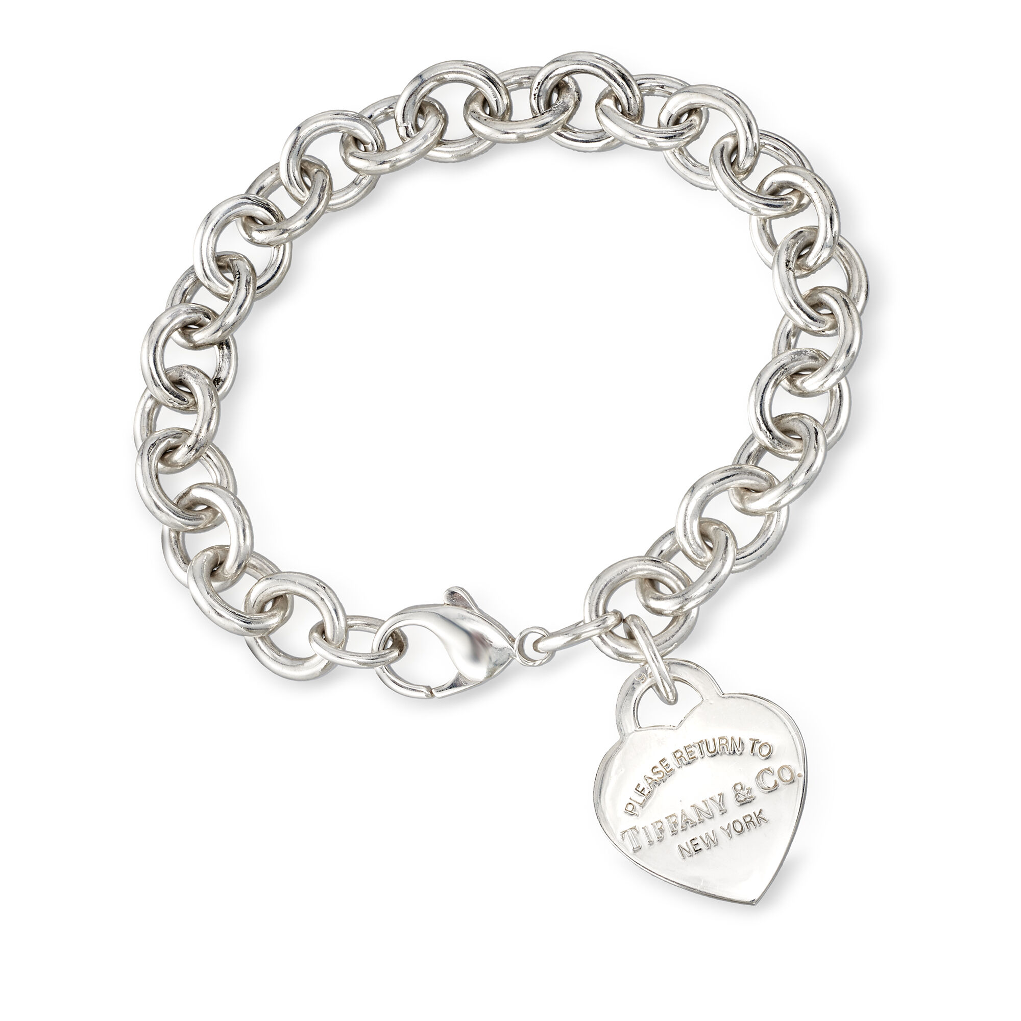 C. 1990 Vintage Tiffany Jewelry Heart Charm Bracelet in Sterling