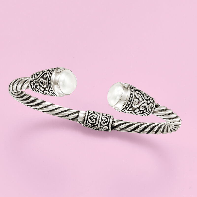 10-10.5mm Cultured Pearl Bali-Style Cuff Bracelet in Sterling Silver. 7.5&quot; image number 4