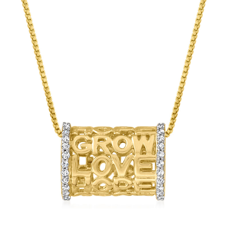 .25 ct. t.w. Diamond "Love Hope Grow" Cylinder Pendant Necklace in 18kt Gold Over Sterling image number 0