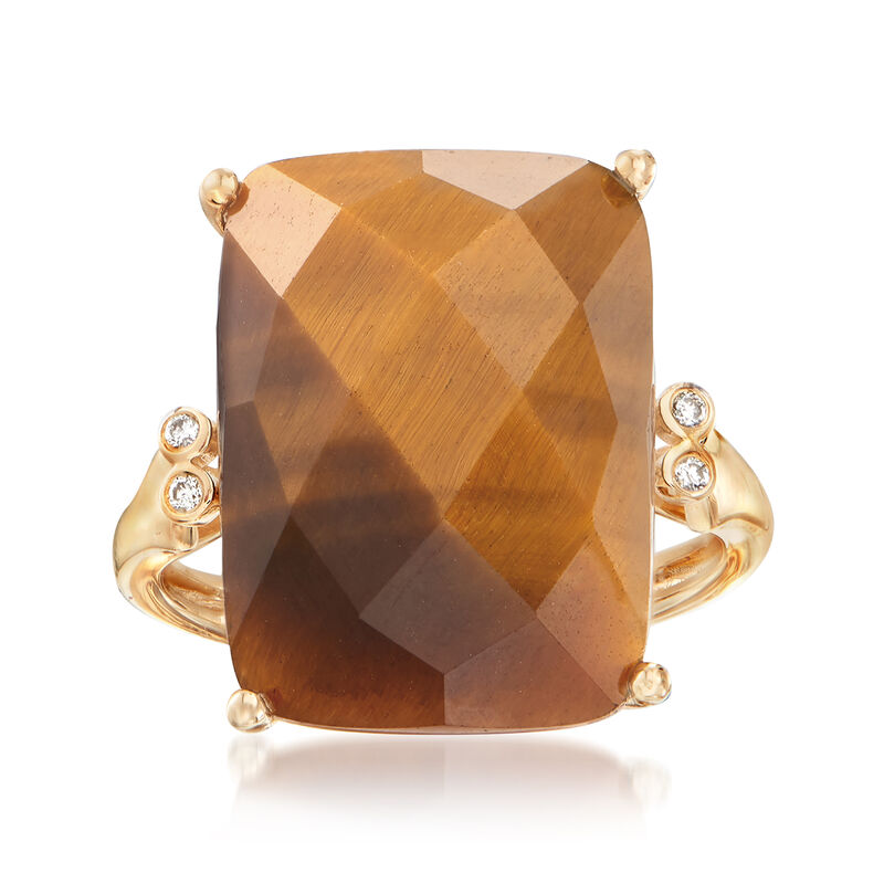 Tiger Eye Ring with Diamond Accents in 14kt Yellow Gold image number 0