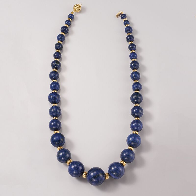6-18mm Blue Lapis Bead Graduated Necklace with 14kt Yellow Gold image number 5