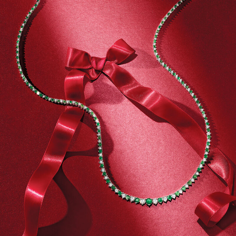 5.50 ct. t.w. Emerald and 1.50 ct. t.w. Diamond Tennis Necklace in Sterling Silver image number 5