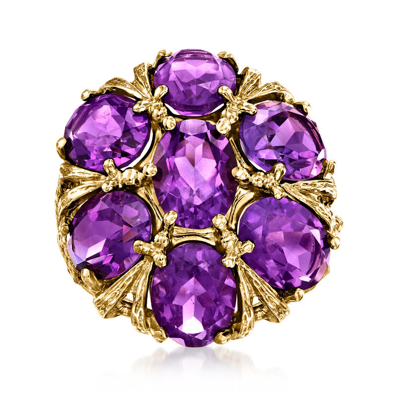 C. 1980 Vintage 7.20 ct. t.w. Amethyst Cluster Ring in 14kt Yellow Gold image number 0