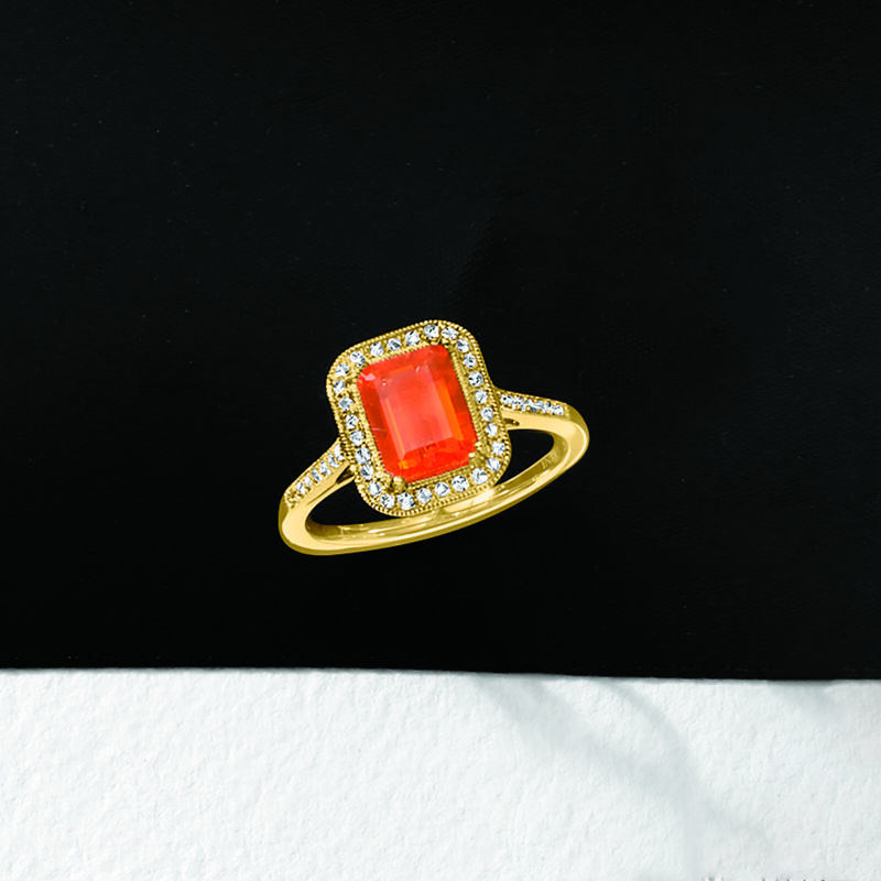 Fire Opal and .21 ct. t.w. Diamond Ring in 14kt Yellow Gold image number 4
