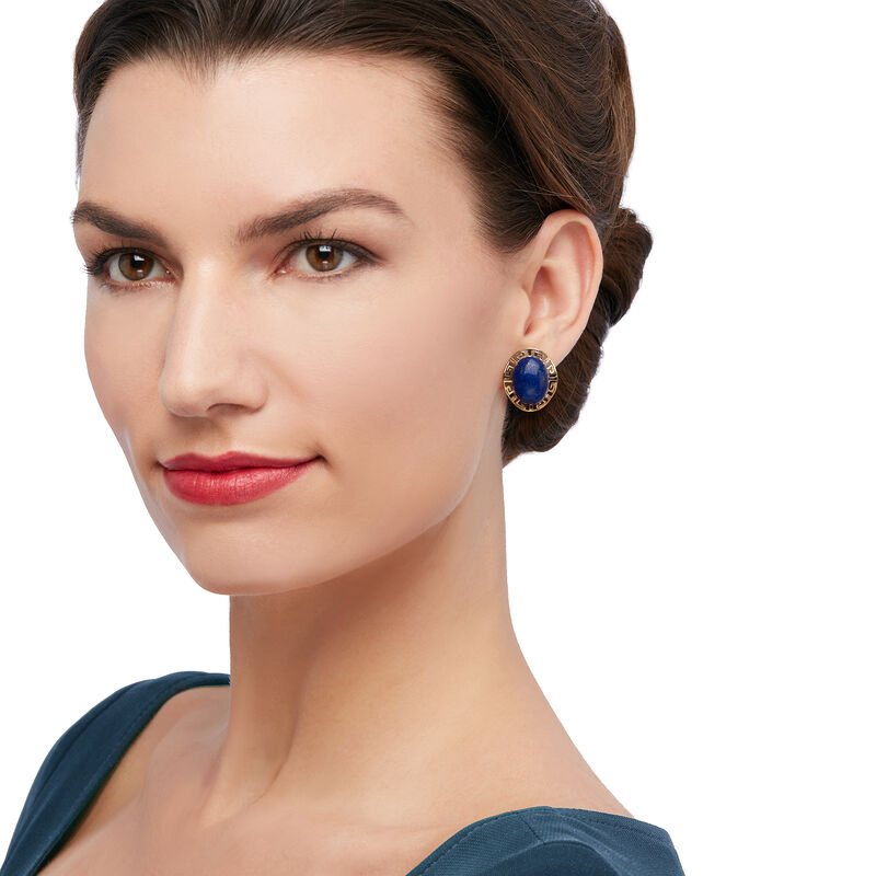 Lapis and Greek Key Earrings in 14kt Yellow Gold image number 1