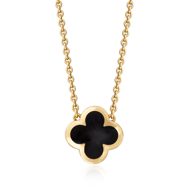 C. 2000 Vintage Van Cleef & Arpels Black Onyx Clover "Alahambra" Pendant Necklace in 18kt Yellow Gold image number 0