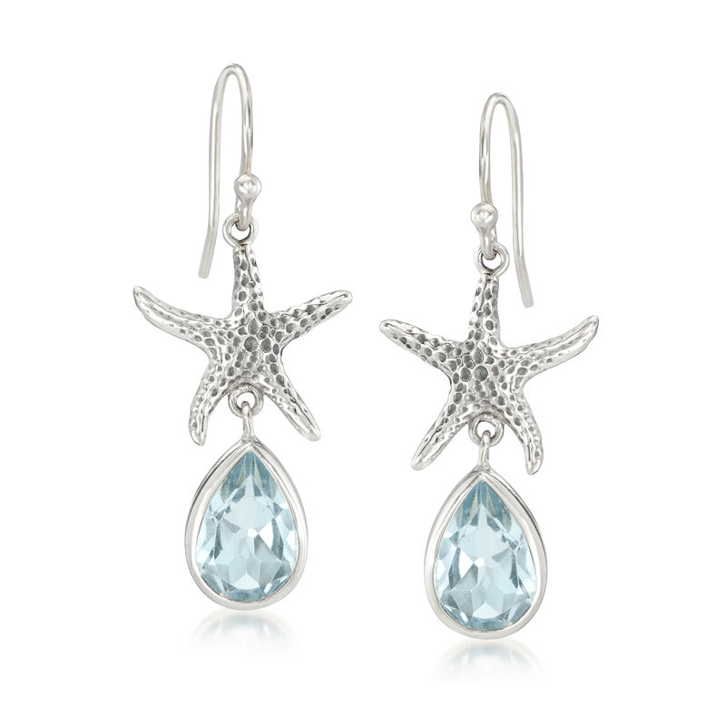 7.00 ct. t.w. Sky Blue Topaz Bali-Style Starfish Drop Earrings in Sterling Silver image number 0