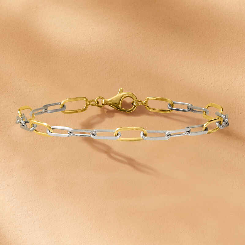 Sterling Silver and 18kt Gold Over Sterling Paper Clip Link Bracelet image number 2