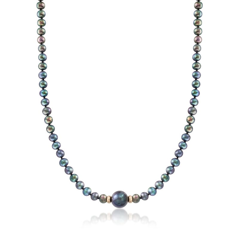 5-6mm and 11-12mm Black Cultured Pearl Necklace in 14kt Gold image number 0