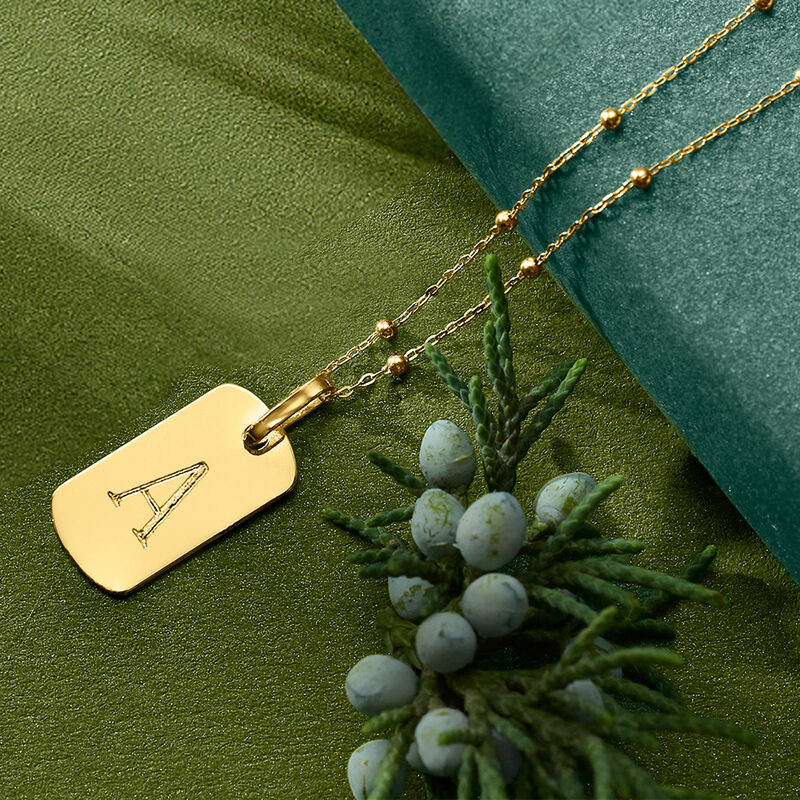 Single-Initial - Italian 14kt Yellow Gold Personalized Tag Pendant Necklace. 16&quot; image number 2