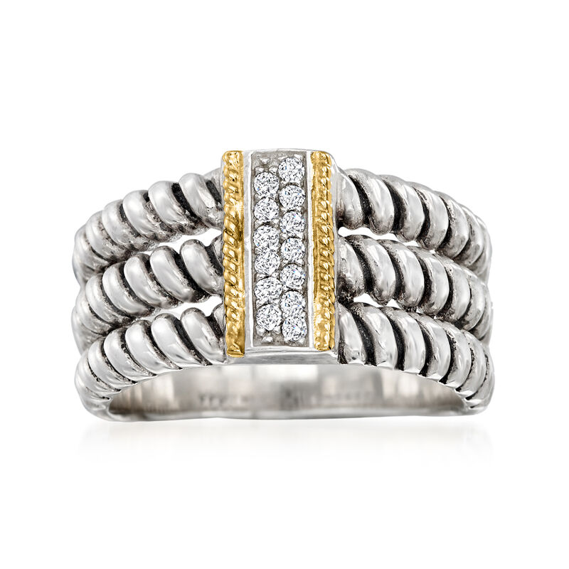 .10 ct. t.w. CZ Three-Row Ring in Sterling Silver and 14kt Yellow Gold  image number 0