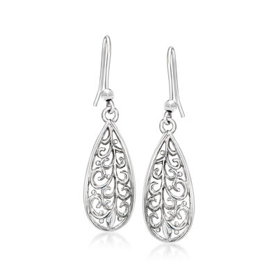 Sterling Silver Filigree Openwork Teardrop Earrings